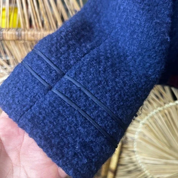 Boden Blue Wool Blend Bouclé Jacket WE300 Peter Pan Collar Navy Womens 4R - Picture 11 of 11